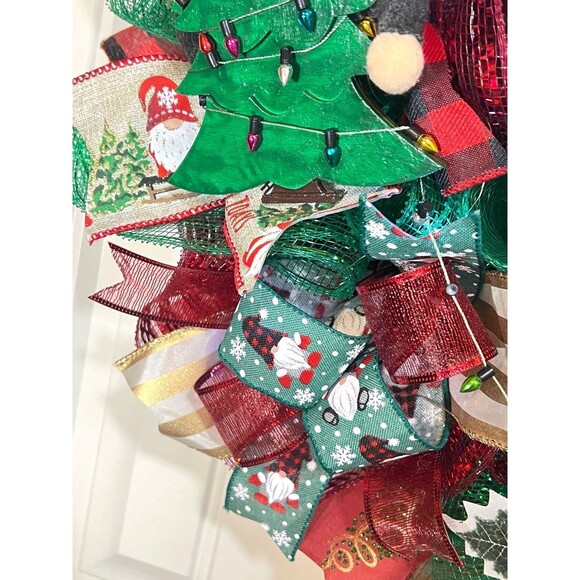 Handmade Christmas Tree Gnome Holiday Ribbon Door Wreath 22 ins W71 - Picture 8 of 11